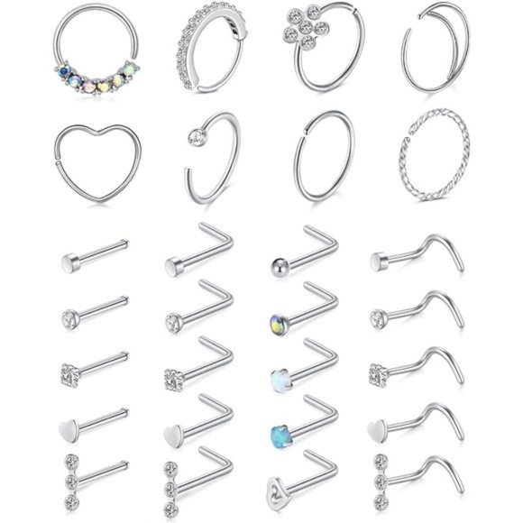 Jewelry - Mayhoop 20g Stainless Steel Nose Rings Hoop L Shape Nose Studs Nose